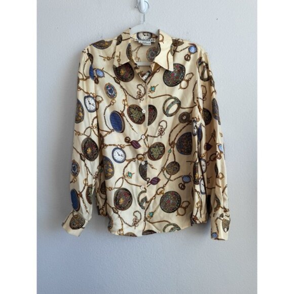 Carlisle Vintage Womens Baroque 100% Silk Button Down Long Sleeve Blouse Size 10 - Picture 6 of 10